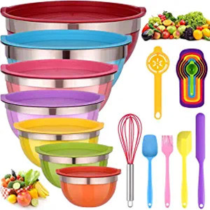 Mixing Bowls with Lids for Kitchen - 26 PCS Stainless Steel Nesting Colorful Mixing Bowls Set for Baking