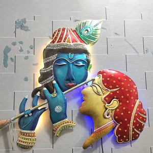 BPE Rajasthani Metal Wall Décor/Metal Wall Art Item Radha Krishna LED Showpiece Use For Gift Item